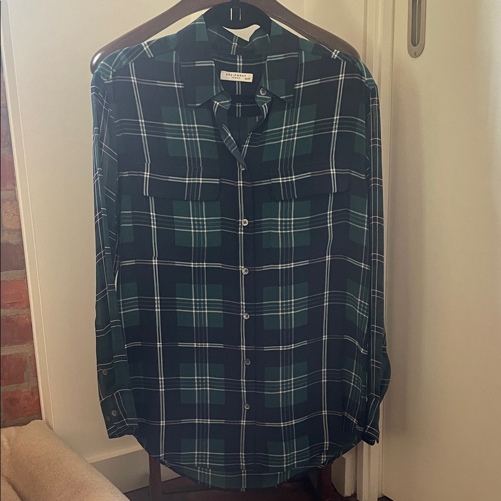 Equipment Navy and Forest Green Plaid Button-Down Shirt